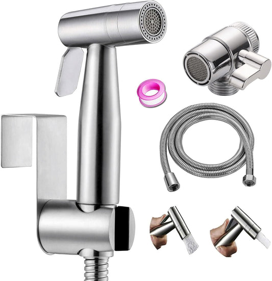 Handheld Bidet Sprayer Toilet Bathroom- Stainless Steel Sprayer Shattaf Toilet Bidet Shower Head for Bathroom Sink or Toilet - with Faucet Dispenser,59in Hose and Bracket Holder
