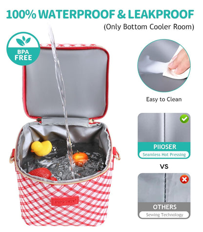 PIIOSER Breastmilk Cooler Bag with Ice Pack Fits 6 Baby Bottles Up to 9 Ounce, Insulated Baby Bottle Tote Bags, Double Layer Waterproof Leak-Proof with Shoulder Strap for Nursing & Working Mom (Grey)
