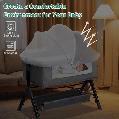 Bassinet Cover for Cats - Blackout Breathable Mosquito Net for Baby Bedside Sleepers & Travel Cribs, 2-Way Zipper Bug Canopy Tent to Block Light & Keep Cats Out (Black-Small)