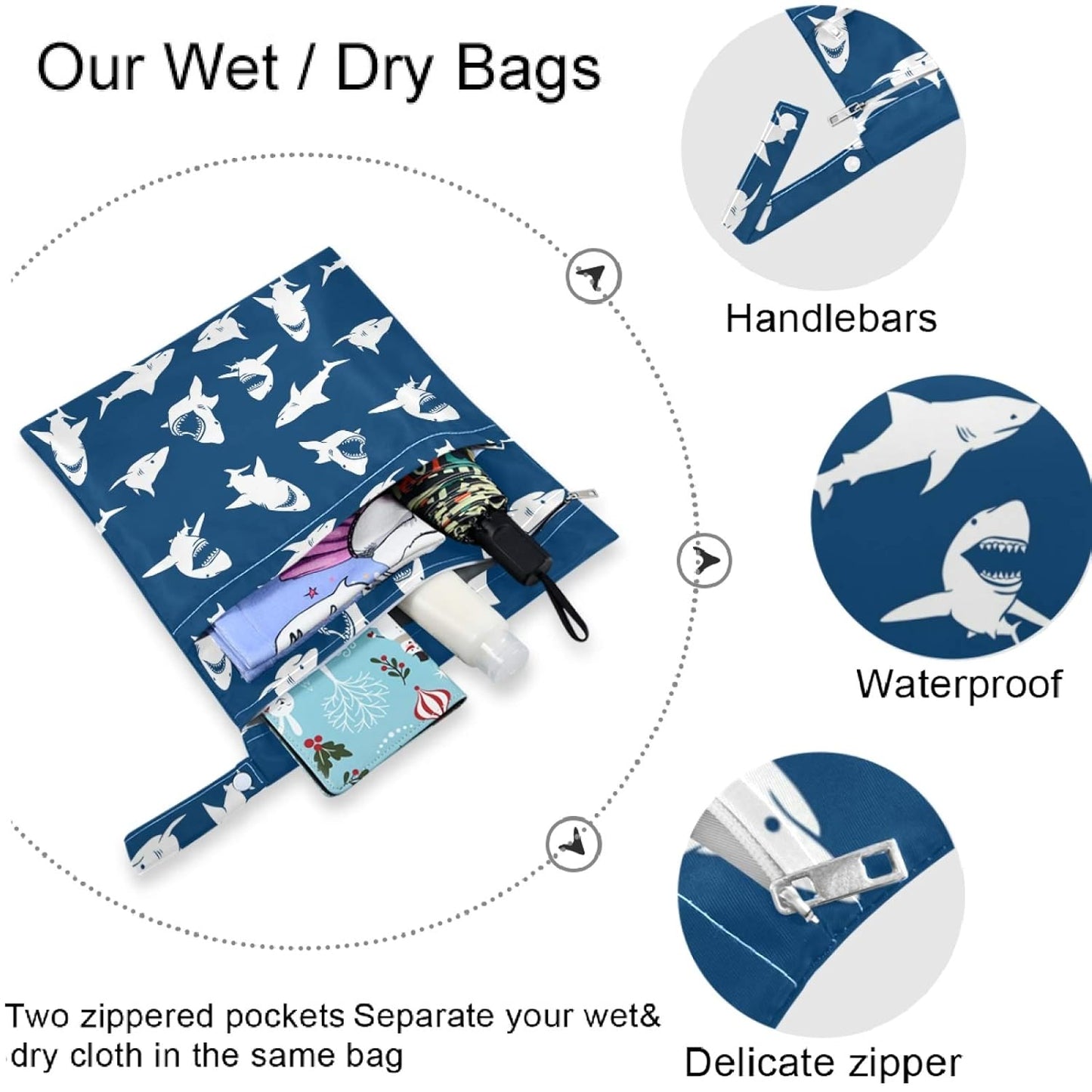 visesunny Yellow Dinosaurs Volcano and Palm Tree 2Pcs Wet Bag with Zippered Pockets Washable Reusable Roomy for Travel,Beach,Pool,Daycare,Stroller,Diapers,Dirty Gym Clothes, Wet Swimsuits, Toiletries