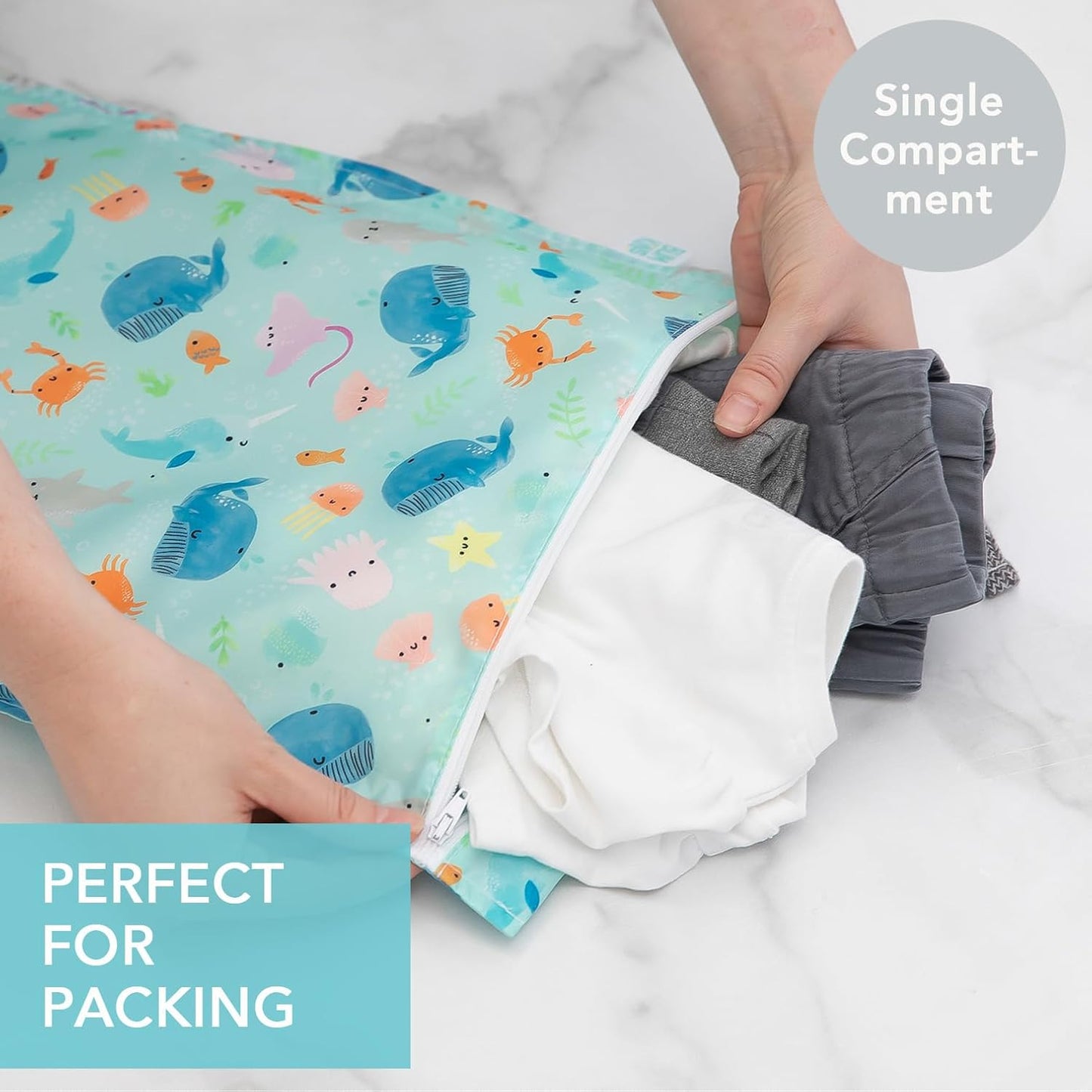 Bumkins Disney Waterproof Wet Bag for Baby, Travel, Swim Suit, Cloth Diapers, Pump Parts, Pool, Gym Clothes, Toiletry, Strap to Stroller, Daycare, Zip Reusable Bag, Packing Pouch, Winnie the Pooh