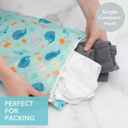 Bumkins Disney Waterproof Wet Bag for Baby, Travel, Swim Suit, Cloth Diapers, Pump Parts, Pool, Gym Clothes, Toiletry, Strap to Stroller, Daycare, Zip Reusable Bag, Packing Pouch, Winnie the Pooh