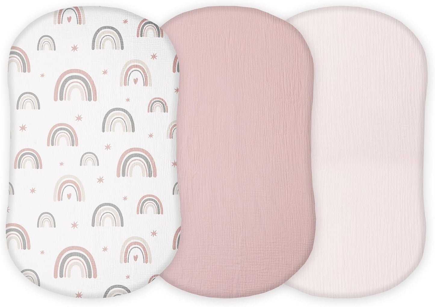 Muslin Bassinet Sheets for Angelbliss, Cowiewie, Amke, Jimglo, Suihuooo, Wayfong Baby Bassinet Bedside Sleeper by TansyPanda, 3PC, 20×33in, Ultra Soft, Breathable, Snug Fit, Unisex Boys Girls, Maadi