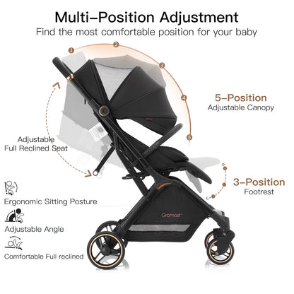 Gromast Gravity Folding Baby Stroller - Portable Travel Toddler Stroller w/Adjustable Backrest, Canopy & Cup Holder, Lightweight and UV Protected, One-Hand Automatic Folding - Green