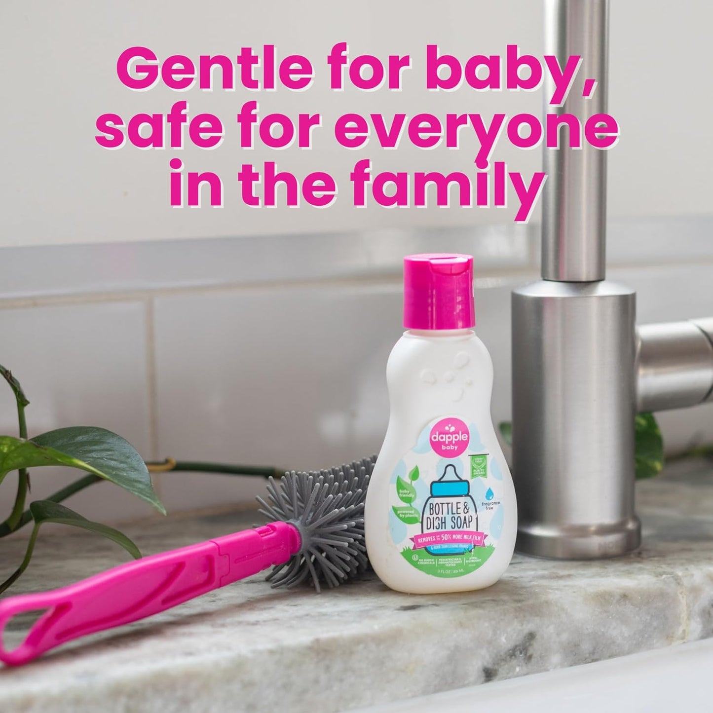 Dapple Baby Fragrance Free Bottle & Dish Soap - (3 Pack) 16.9 fl oz - Cleans Baby Bottles, Sippy Cups, Pacifiers, Breast Pumps, & More - Gently Removes Milk Film & Odors - Includes 1 Pump