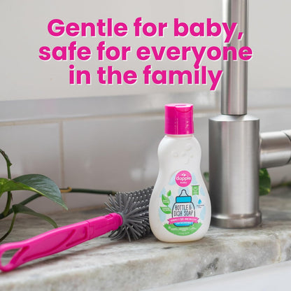 Dapple Baby Fragrance Free Bottle & Dish Soap - (3 Pack) 16.9 fl oz - Cleans Baby Bottles, Sippy Cups, Pacifiers, Breast Pumps, & More - Gently Removes Milk Film & Odors - Includes 1 Pump