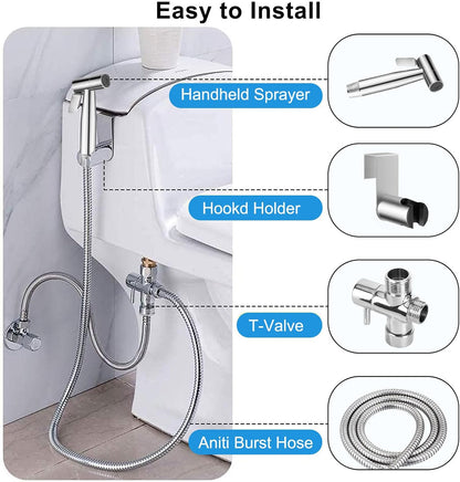 Handheld Bidet Sprayer for Toilet, Premium Stainless Steel Bathroom Bidet Attachment, Adjustable Water Pressure Control for Feminine Wash,Cloth Diaper for Baby Wash, Support Wall or Toilet Mount
