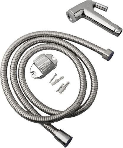 Handheld Bidet Sprayer Toilet Shower Kit Chrome Shattaf Spray Set with Wall Mount Bracket Hose for Baby Cloth Diaper Pet Hygiene Elderly Mobility Aid