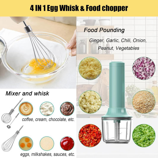 Hand Mixer with Whisk and Forther Wand,Electric Whisk, Milk Frother, Hand Held Mixers,Cordless Hand Mixer, Whisks for Cooking, Mini Mixer,Stirrers Electric,Food Chopper, Baby Food Maker,4-Speed, 10Oz