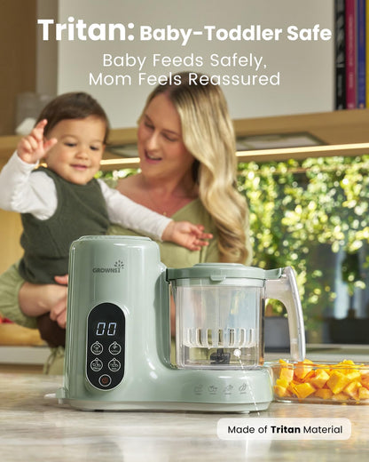 Grownsy Baby Food Maker with Steam Basket, One Step Baby Food Processor Steamer Puree Blender Grinder Mills Machine, Auto Cooking Grinding and Sterili-zing for Healthy Homemade Baby Food, Blue