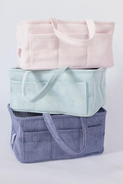 Diaper Caddy Organizer - Mint Curdoroy Baby Storage Bin for Nursery & Car | Baby Shower Basket & registry Essential
