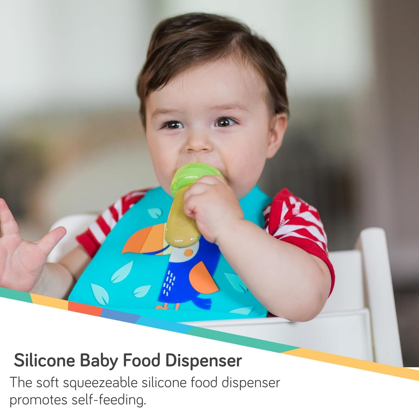 Nuby EZ Squee-Z Silicone Self Feeding Baby Food Dispenser, 1 Count (Pack of 1) - Aqua/Pink/Green, Colors May Vary