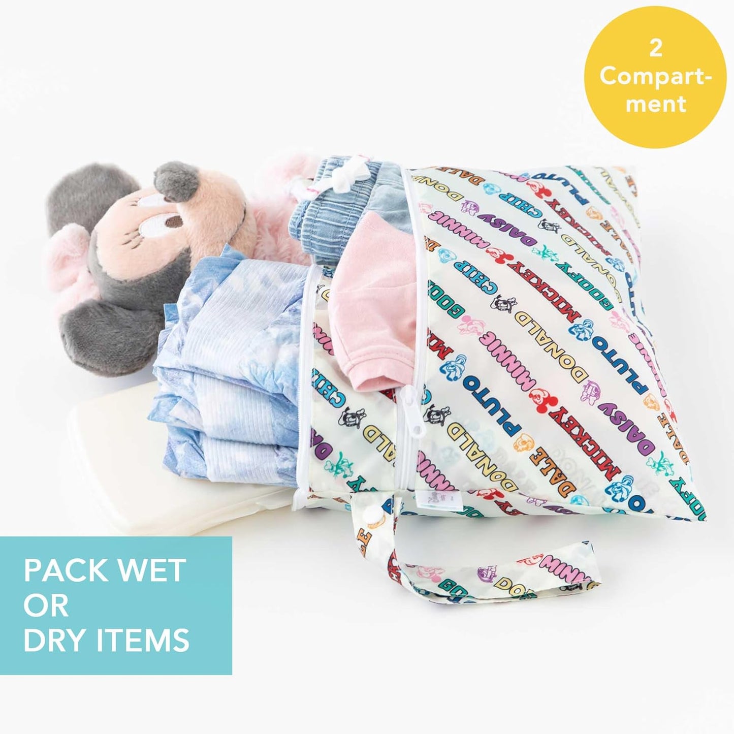 Bumkins Disney Waterproof Wet Bag for Baby, Travel, Swim Suit, Cloth Diapers, Pump Parts, Pool, Gym Clothes, Toiletry, Strap to Stroller, Daycare, Zip Reusable Bag, Packing Pouch, Winnie the Pooh