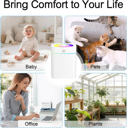 Humidifiers for Bedroom, 25dB Quiet Cool Mist Humidifier for Home, 2L Top Fill Tank for Large Room with 24H Runtime, Carry Handle, NightLight, 12H Auto Shut-off Safety for Nursery/Office/Plants