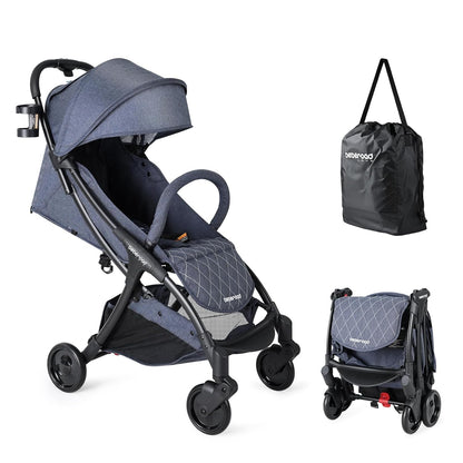Beberoad Lightweight Baby Stroller for Airplane R2 Small Travel Stroller Compact Strollers Foldable, Infant Toddler Stroller with Adjustable Backrest, Cup Holder and Waterproof Canopy, Black