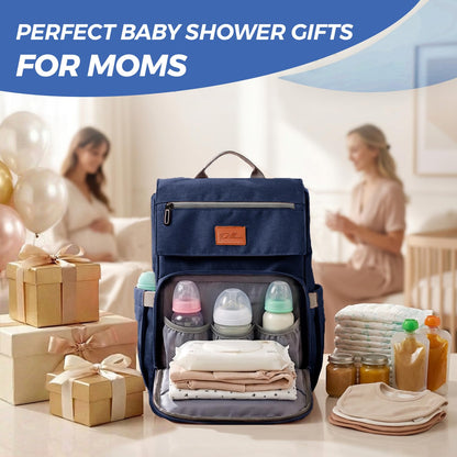 PILLANI Baby Diaper Bag Backpack - Large Waterproof Travel Diaper Bag for Boys & Girls, 16 Organizer Pockets with Changing Pad, Insulated Bottle Pockets & Stroller Straps, Baby Shower Gifts, Dinosaur