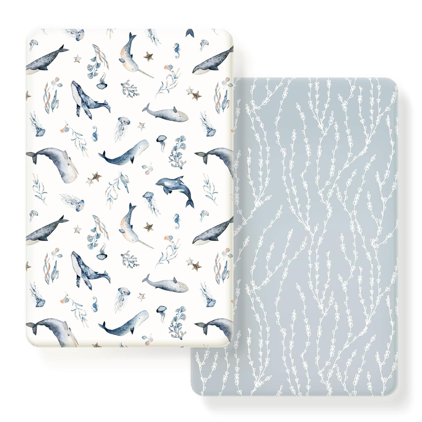 GRSSDER Stretch Ultra Soft Jersey Knit Fitted Pack n Play Playard Sheets Set 2 Pack，Fits Portable/Mini Cribs Sheets, Playards Mattress Pads, Stylish Watercolor Animals for Baby, Mint Green
