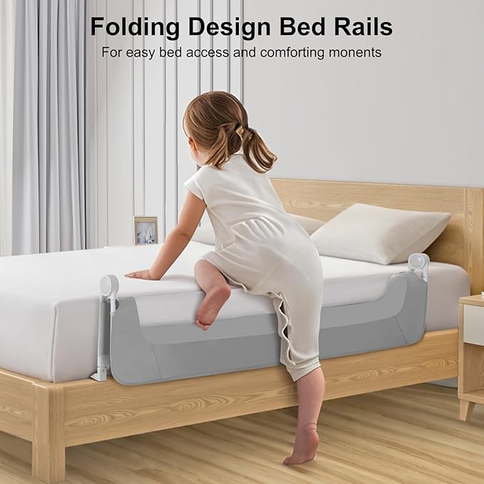 40 Inch Bed Rail for Toddlers,Swing Down Kids Bed Rails Guard for Twin,Full,Queen,Bunk Size Bed,Extra Tall Child Bed Rail Guard with Reinforced Anchor Safety System,40" L x 31" H,Grey