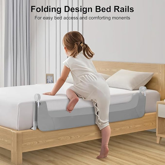 Bed Rail for Toddlers,Swing Down Kids Bed Rails Guard for Twin,Full,Queen,Bunk Size Bed,Extra Tall Child Bed Rail Guard with Reinforced Anchor Safety System,71" L x 31" H,Grey