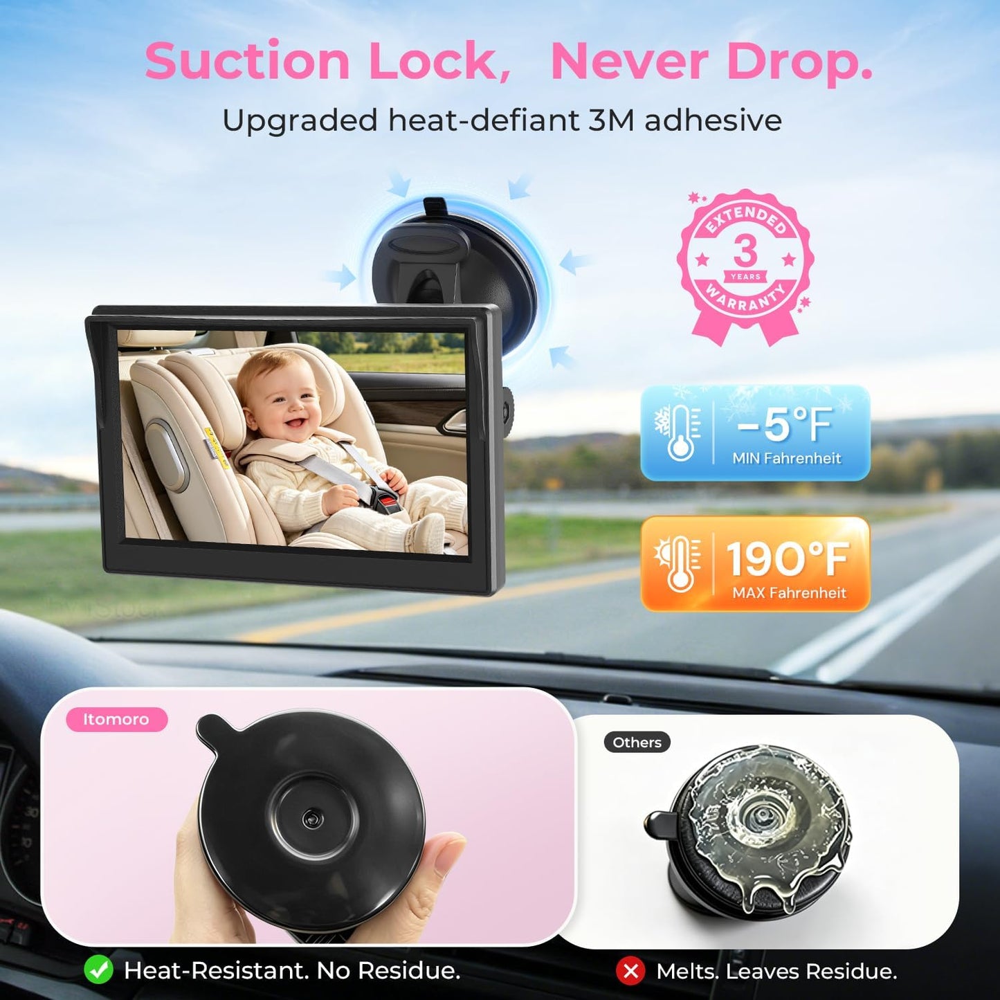 Itomoro Baby Car Camera, Easily Install Baby Car Mirror 1080P Clear Car Baby Camera for Rear Facing Seat Backseat 4.3 inch Display