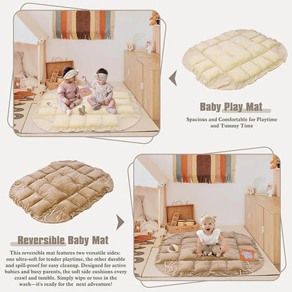 5-in-1 Plush Baby Play Gym, Baby Play Mats, Convertible Baby Gym, Tummy time mat, 6 Sensory Toys, Activity Center, Ball Pit, Cream