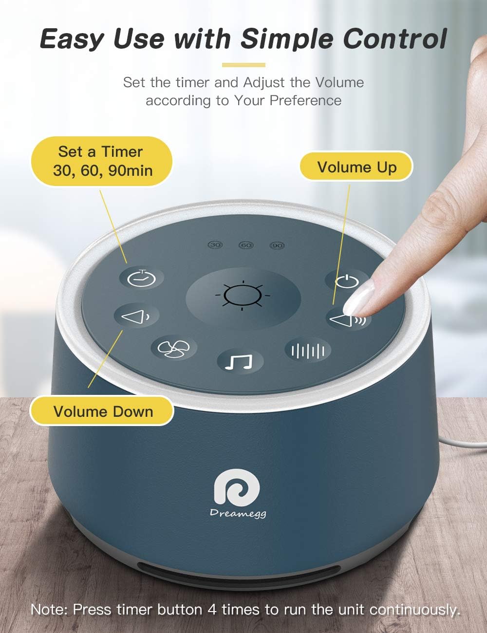 Dreamegg D1 Sound Machine Baby - White Noise Machine for Baby with Night Light, 24 High Fidelity Sounds, Timer & Memory Feature, Noise Machine with Nursery Lamps for Adults, Home, Office (White)