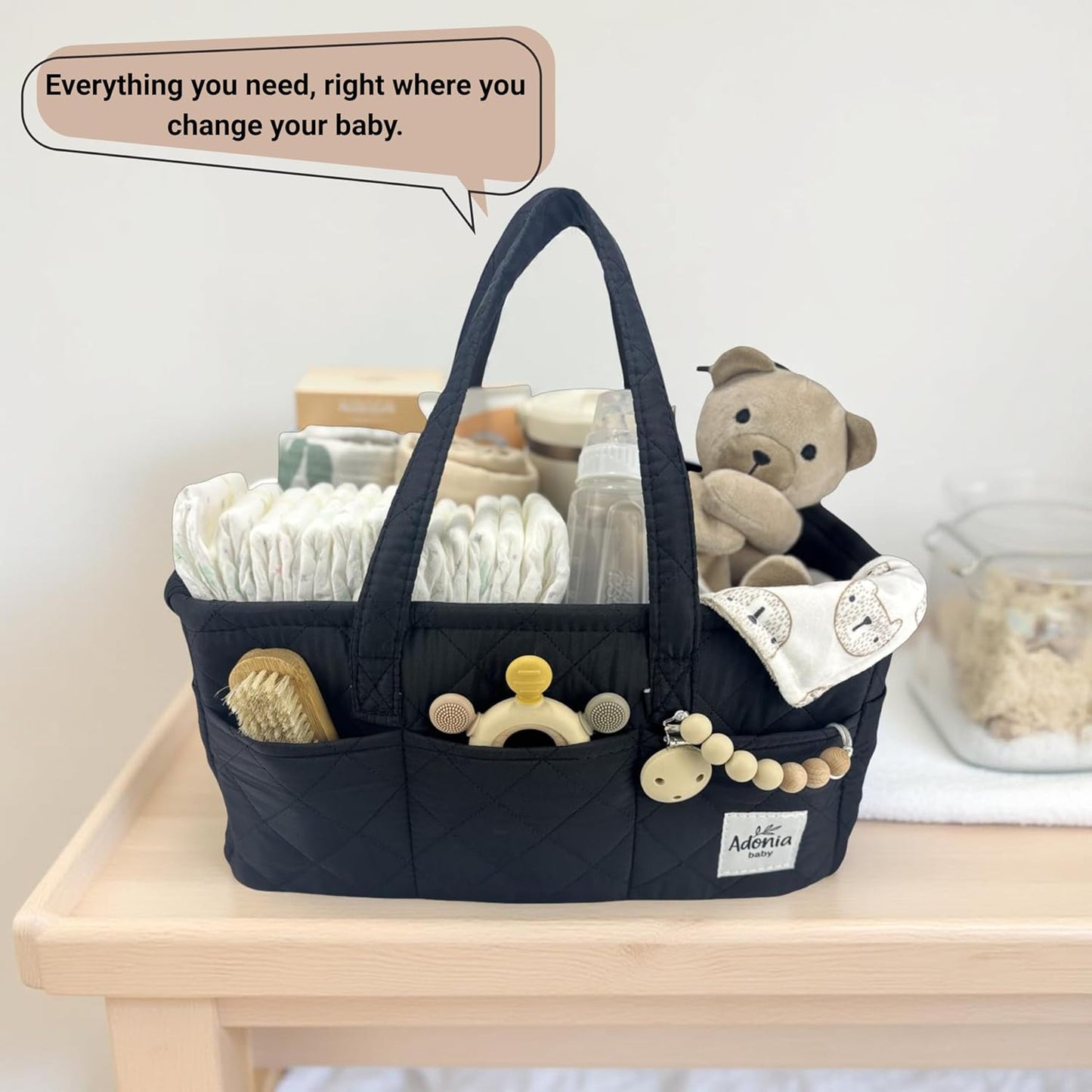 Adonia & Co Diaper Caddy Organizer – Nursery Storage Basket for Newborn Essentials Must Haves & Baby Must Haves – Portable, Machine Washable Baby Diaper Bag Organizer (Brown)