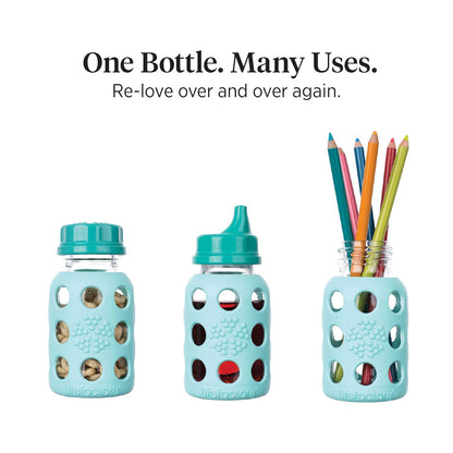Lifefactory Baby Bottle Starter Set 10-Piece | 4 oz Mint & Blanket, 9 oz Kale & Blueberry | Includes Flat Caps, Sippy Caps, Stage 2 Nipples