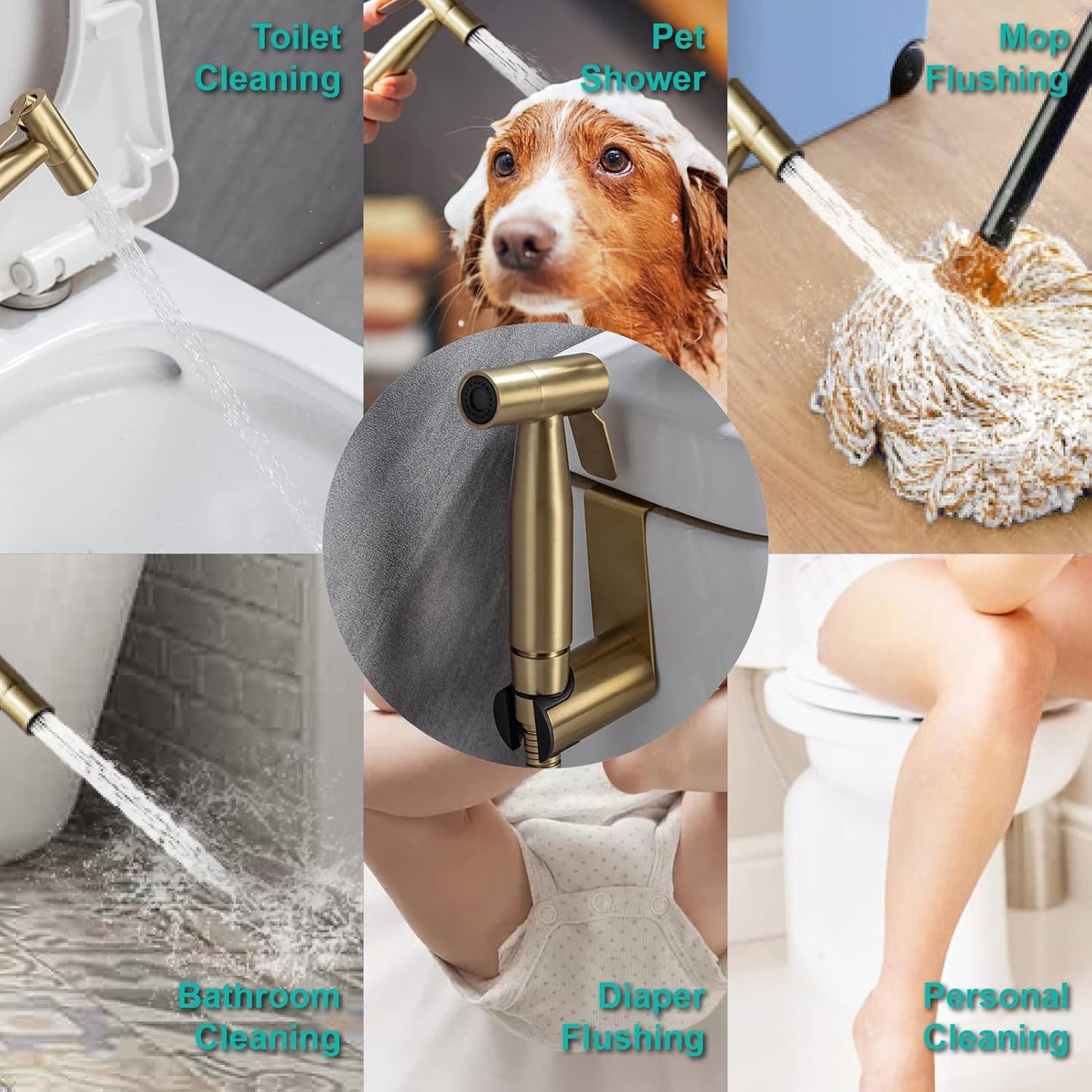 BARROCK Handheld Bidet Sprayer for Toilet, Stainless Steel Metal Made Baby Cloth Diaper Spraying Kit, Bathroom Toilet Bidet Attachment Set for Bathing Pets and Feminine Hygiene, Matte Black