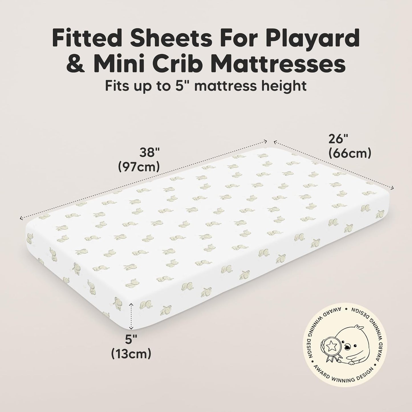 2-Pack Mini Crib Sheets Fitted - 38x26 Pack N Play Sheets for Pack and Play Mattress, Organic Cotton, Soft & Breathable Playard Bedding, Neutral Mini Toddler Bed Cover for Boys, Girls (Dragon Tale)