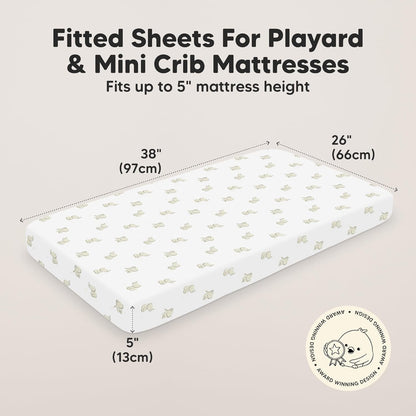 2-Pack Mini Crib Sheets Fitted - 38x26 Pack N Play Sheets for Pack and Play Mattress, Organic Cotton, Soft & Breathable Playard Bedding, Neutral Mini Toddler Bed Cover for Boys, Girls (Dragon Tale)