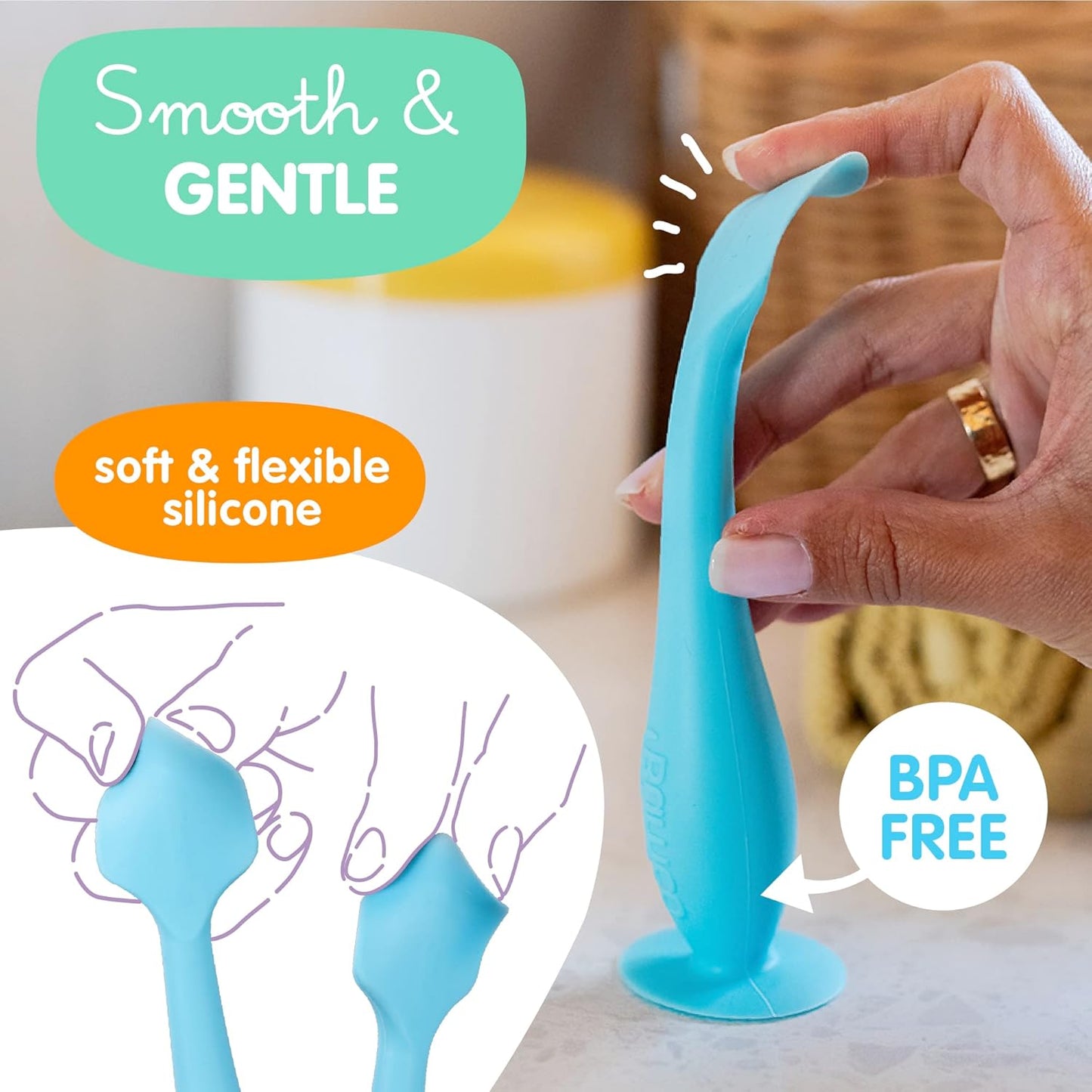 Bumco Mini Baby Diaper Cream Spatula with Case - BPA-Free Silicone Diaper Spatula with Suction Cup, Wipe-Clean Baby Bum Brush, Mom-Invented Butt Paste Applicator (Blue)
