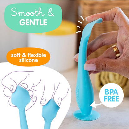 Bumco Mini Baby Diaper Cream Spatula with Case - BPA-Free Silicone Diaper Spatula with Suction Cup, Wipe-Clean Baby Bum Brush, Mom-Invented Butt Paste Applicator (Blue)