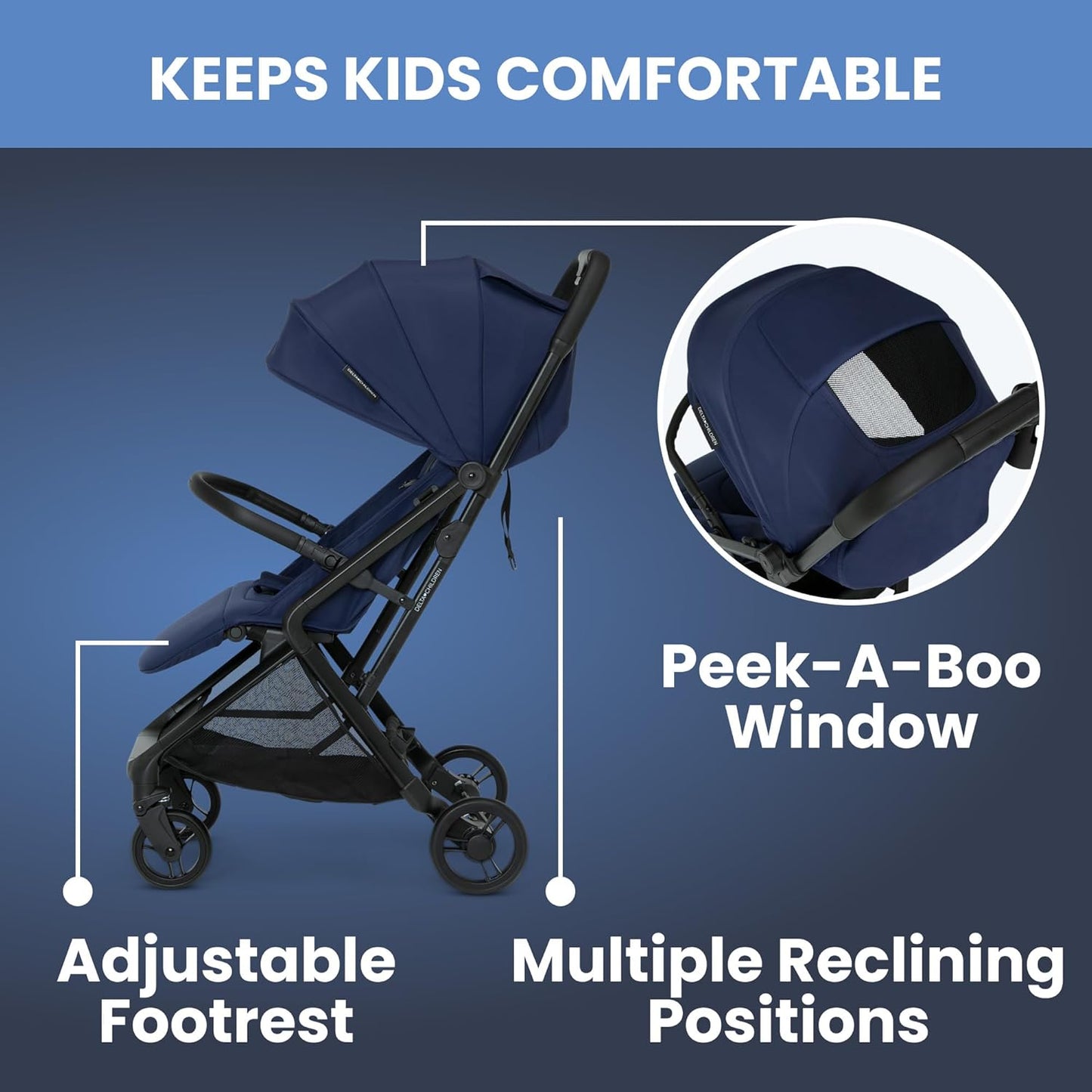 Delta Children Icon Ultra Compact Travel Stroller - Greenguard Gold Certified, Black