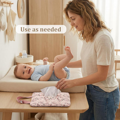 Quilted Baby Diaper and Wipes Pouch Portable Mommy Bag for Stroller Reusable Wipes Pouch with Lanyard for Casual Travel (Beige)