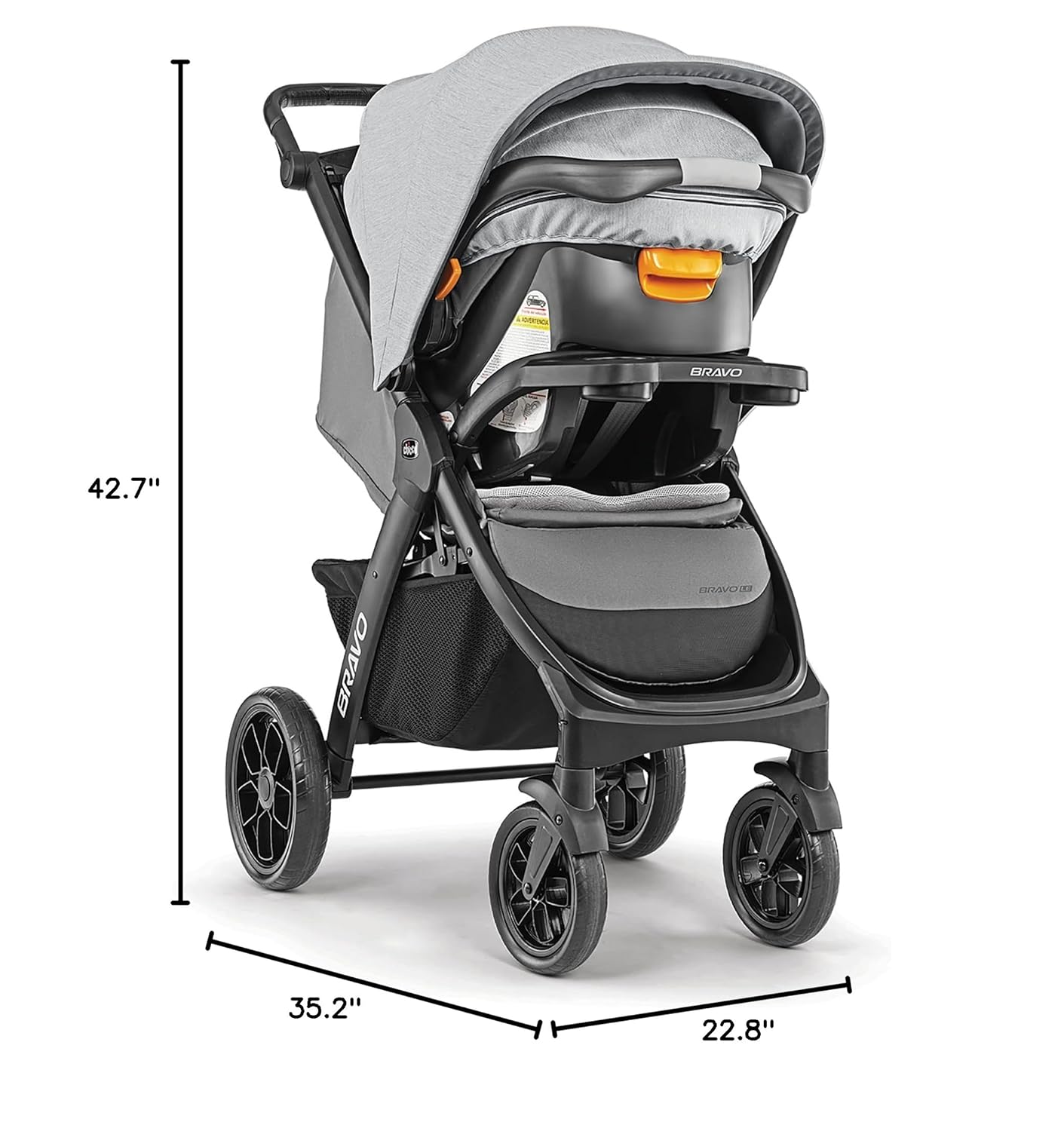 Chicco Bravo LE ClearTex Full-Size Stroller for Babies and Toddlers, UPF-Rated Canopy, GREENGUARD Gold Certified, Lightweight, One-Hand Compact Fold, Pewter/Grey