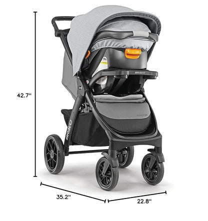 Chicco Bravo LE ClearTex Full-Size Stroller for Babies and Toddlers, UPF-Rated Canopy, GREENGUARD Gold Certified, Lightweight, One-Hand Compact Fold, Pewter/Grey