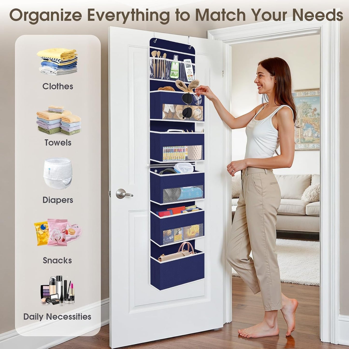 SpaceHacks 1 Pack Over The Door Organizer, Hanging Storage Organizer with Clear Window, 40lb Ultra Sturdy Large Capacity Room Organizer for Pantry Laundry Bathroom Nursery Closet Baby Essential (Grey)