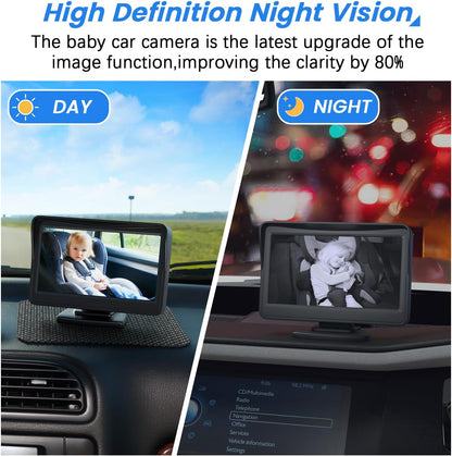 FEISIKE Car Baby Camera, 4.3'' HD Infrared Night Vision Function Baby Car Camera Display, Backseat Camera for Kid with 150° Wide View & 360° Rotatable Easy Installation in 5 Mins Rear Facing Mirrors