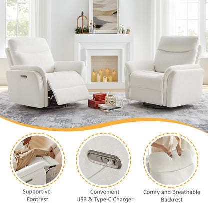 VANOMi Power Recliner Chair Swivel Glider, Electric Rocking Recliner Chairs with USB and Type-C Ports, Nursery Chair Recliner for Living Room, Bedroom, Apartment（Camel）