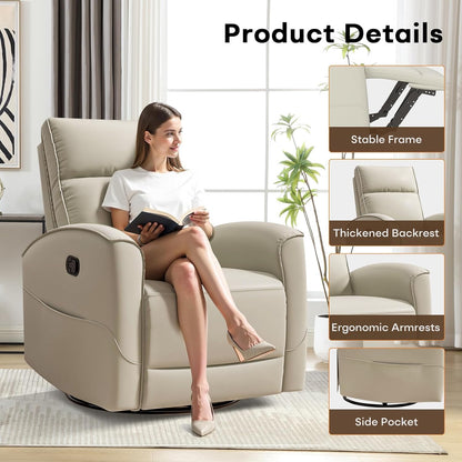 HAOMARKETS Electric Swivel Rocker Recliner Chair, Power Faux Leather Glider Rocking Recliners for Adults,360° Swivel Nursery Reclining Sofa with USB Charging Port, White