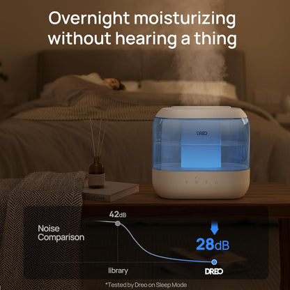 Dreo Humidifiers for Bedroom, 4L Top Fill for Large Room, 36H Runtime, 28 dB Quiet Supersized Cool Mist Air Humidifier for Baby Nursery, Plants, Indoor, Night Light, Easy to Clean & Fill, White