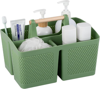rejomiik Portable Shower Caddy Basket Plastic Cleaning Caddy Organizer Storage Tote with Handle for Bathroom, College, Dorm Room Essentials, White