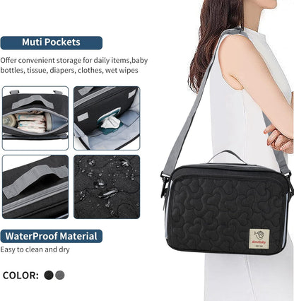 TRENDPLAY Small Diaper Bag, Mini Stroller Organizer Caddy with Wipe Pockets Caddy Parent Console with Stroller Straps Fit All Strollers, Black