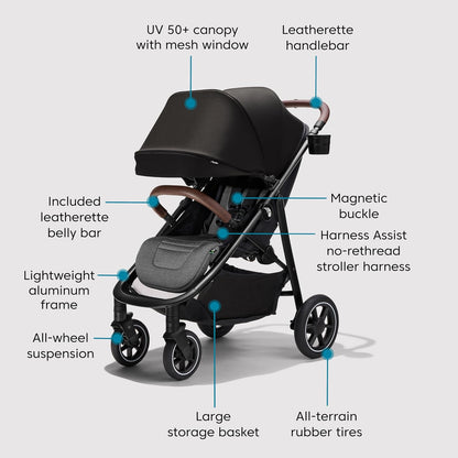 Baby Jogger City Mini Air Lightweight Stroller, Compact Baby Stroller with All-Terrain Wheel Suspension Adjustable Seat with Calf Support Compact Fold, Rich Black