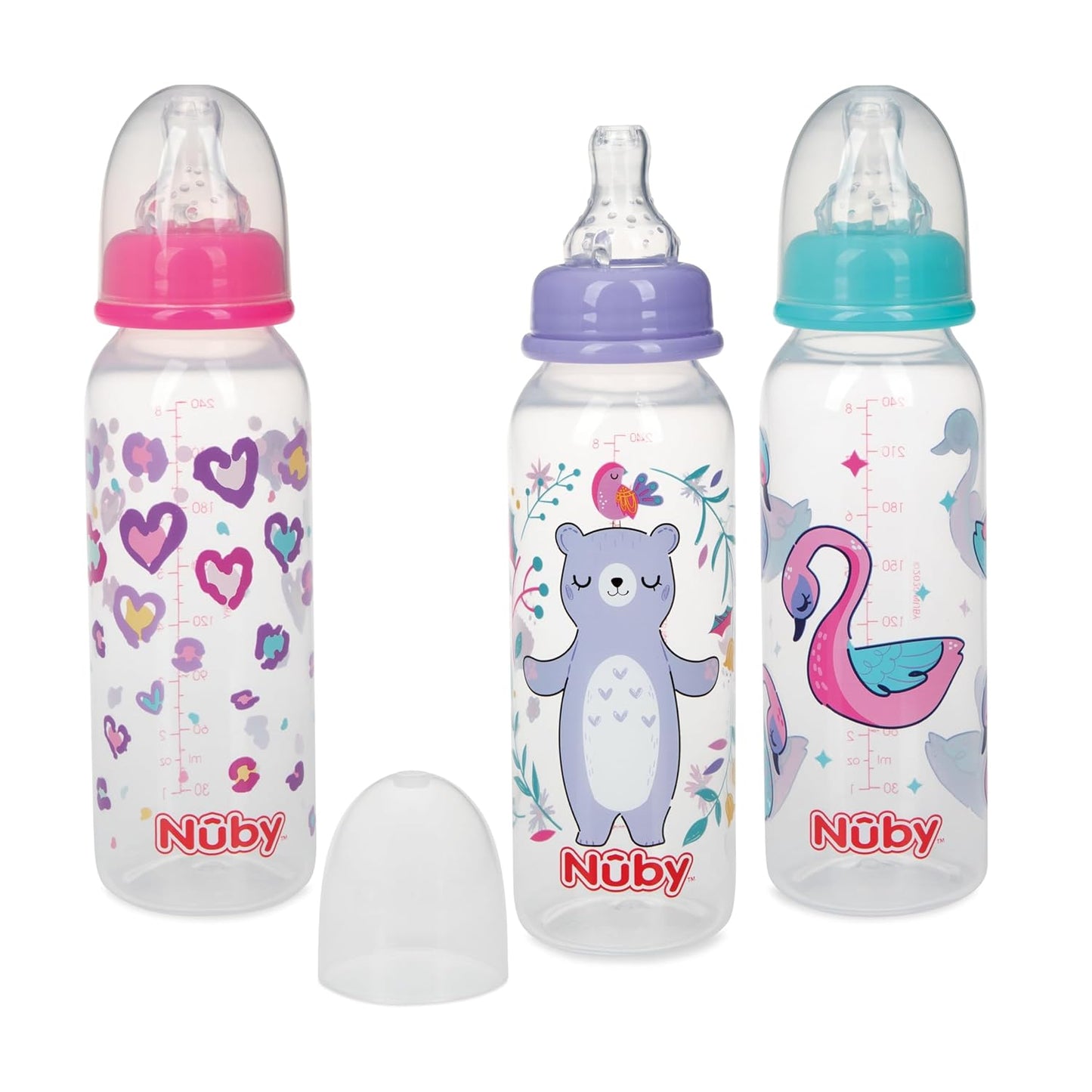 Nuby Printed Non-Drip 8oz Bottle, 3 Pack, Neutral