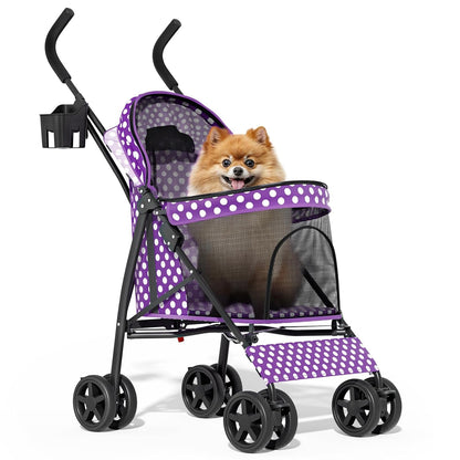 MoNiBloom 4 Wheels Pet Stroller, Easy-Fold Puppy Cage Jogger Stroller with Sun Cover, Pad and Rear Storage Bag, Breathable and Visible Mesh for Small/Medium Pets up to 22 lbs, Black