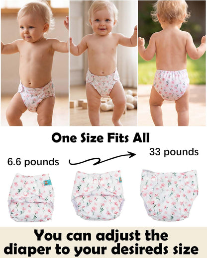 ALVABABY Baby Cloth Diapers 6 Pack with 12 Inserts Cloth Diaper Covers Adjustable Washable Reusable for Baby Girls and Boys