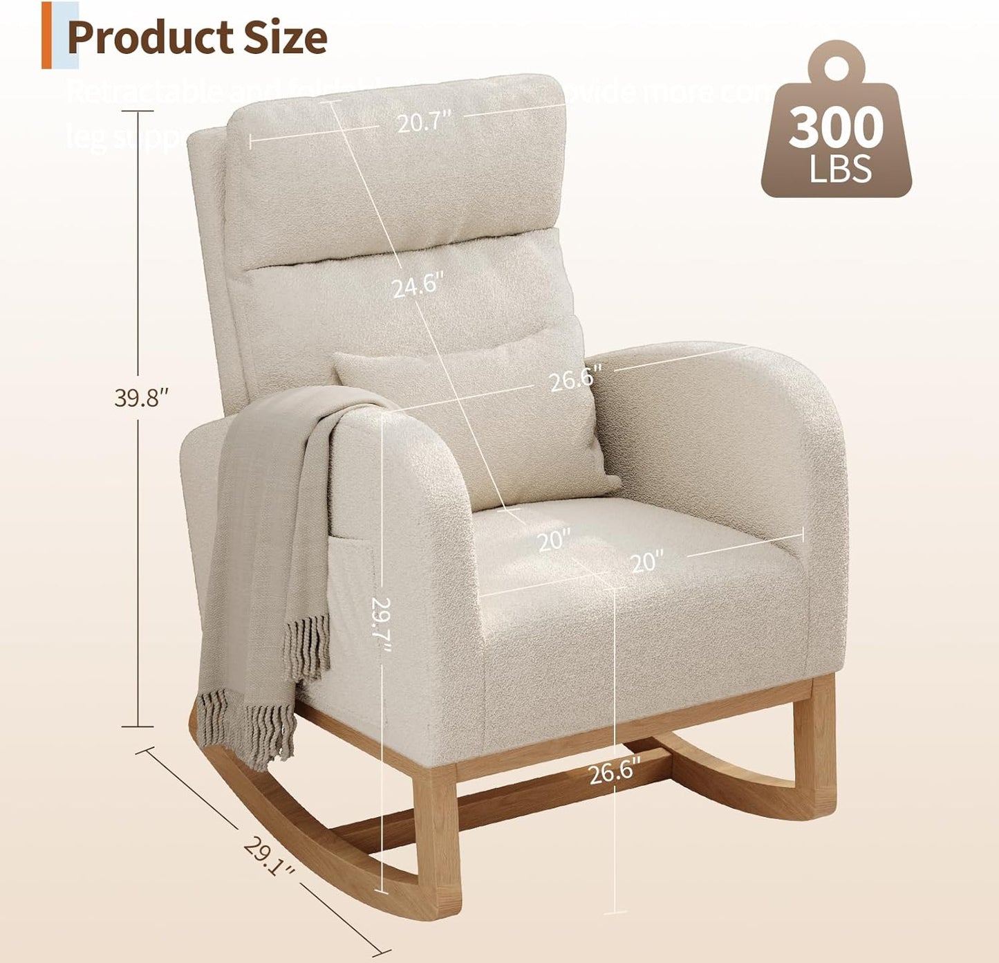 GarveeHome Teddy Fleece Rocking Chair, Modern Nursery Glider Chair with Side Pockets and Pillow, Rocker Chair for Living Room Bedroom Nursing Room, Pink