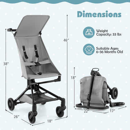 HONEY JOY Lightweight Baby Stroller, Travel for Airplane, Compact Easy One-Hand Fold with Canopy, All-Terrain Wheels, Storage Basket for Infant & Toddler